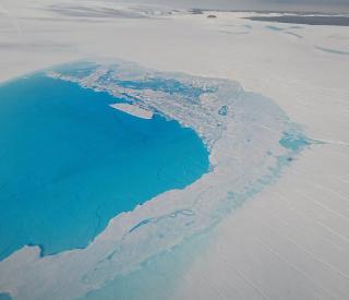 Meltwater lake on the Sørsdal Glacier East Antarctica (Photo: Sue Cook, UTAS)