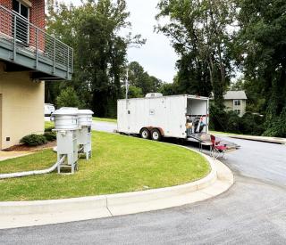The School of Earth and Atmospheric Sciences' air quality trailer in Conyers, Georgia (Photo Credit: Greg Huey Research Group)